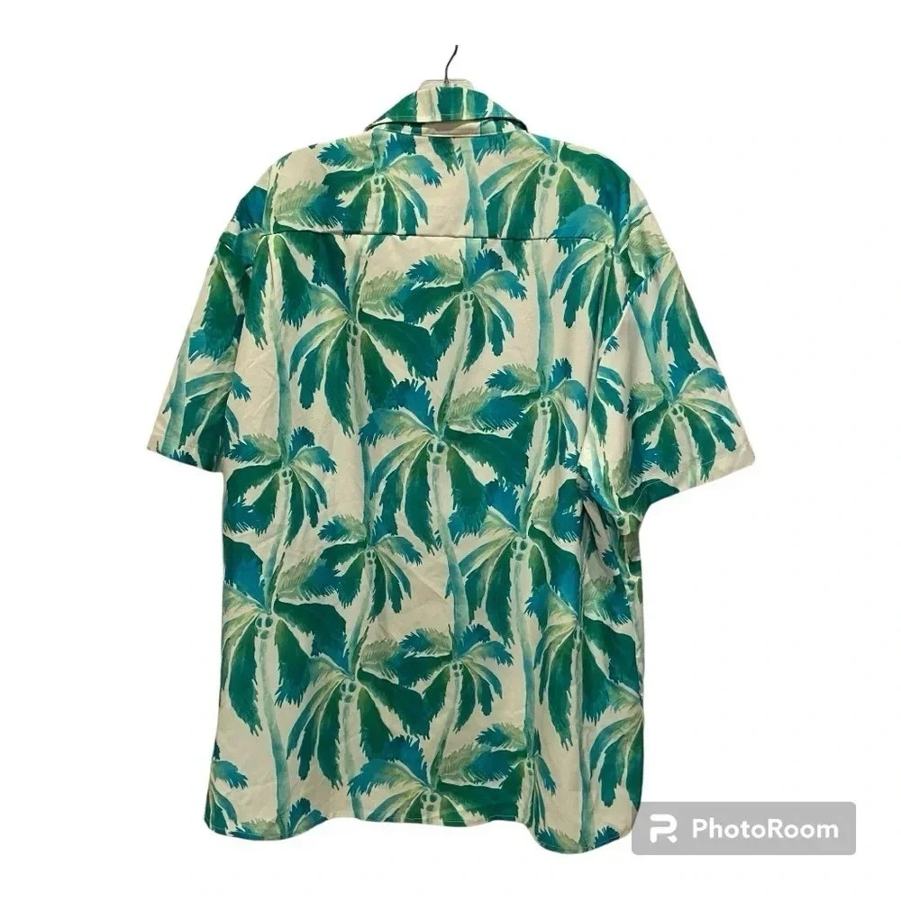 Hardaddy Short Sleeved Button Down Shirt Men Size M Palm Tree Print Front Pocket - Picture 2 of 8